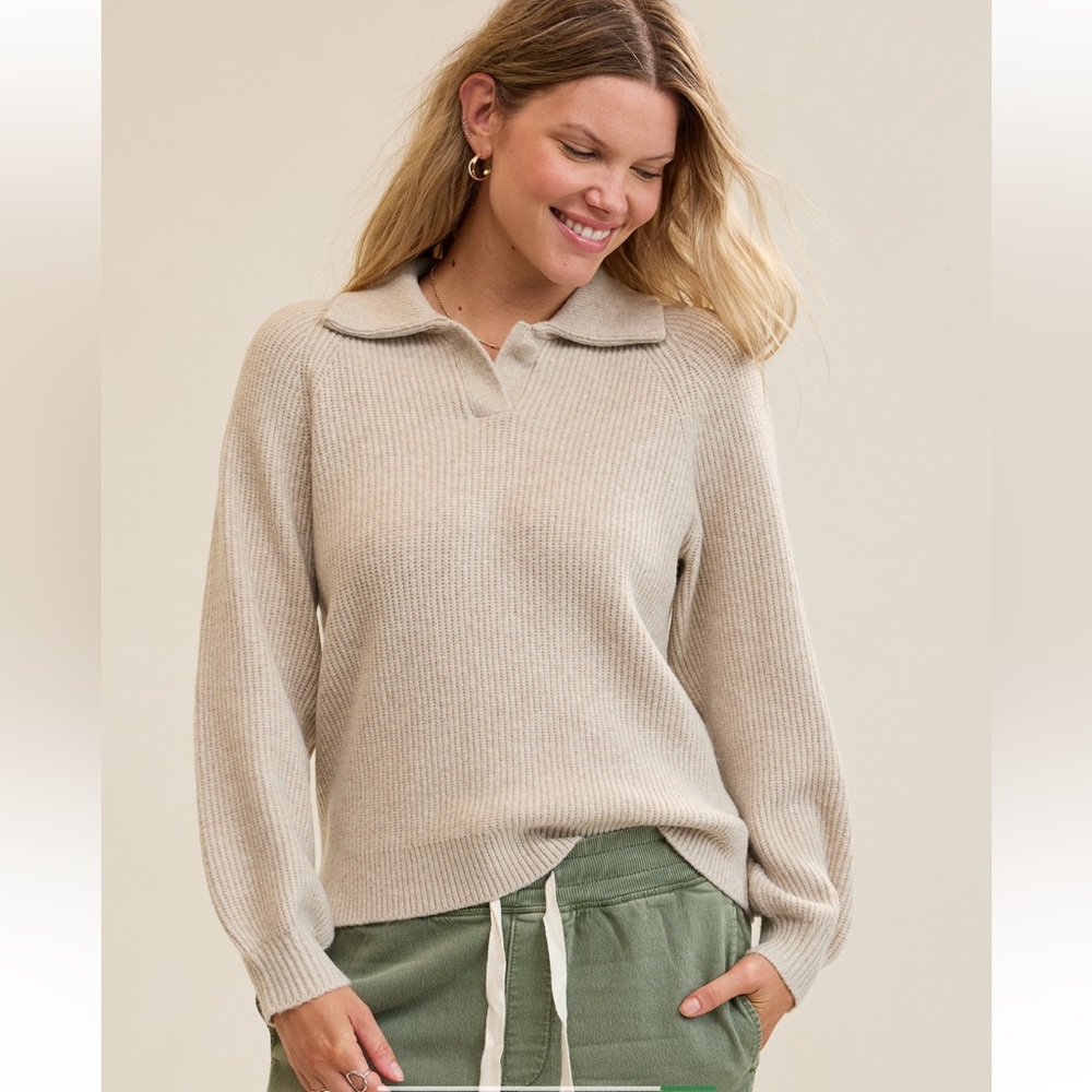 Aerie Classic Quartar Button Beige Sweater